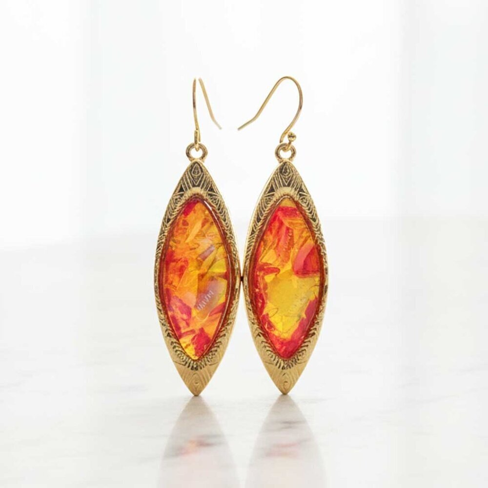 Ladies Coral Gold Dangle Earrings